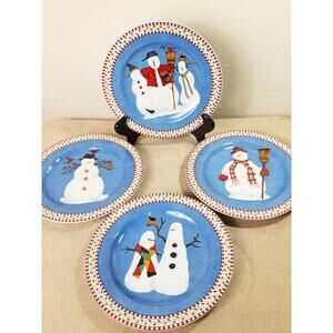 Christmas Oneida Sakura Snowman Salad Plate 8" Debbie Mumm 90s Holiday x4 Vtg